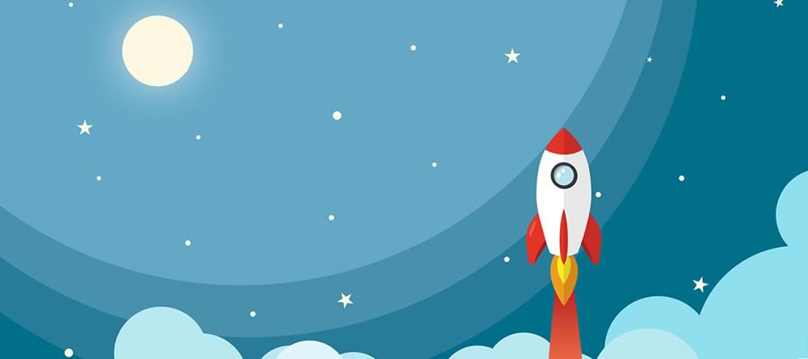 A rocket in the night sky.